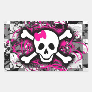 Adesivo Retangular Crânio Checkered com o Splatter do rosa quente