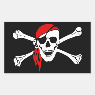 Adesivo Retangular Crânio e Crossbones do pirata com Bandana vermelh