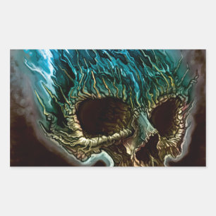 Adesivo Retangular Crânio flamejante