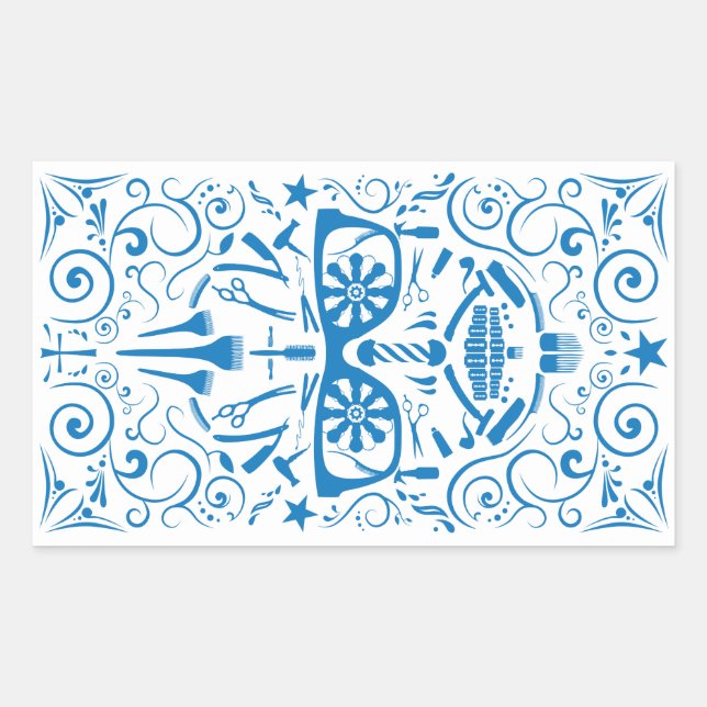 Adesivo Retangular crânio punk de barbearia (Frente)