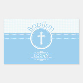 Adesivo Retangular Criança Azul e Personalizável do Batismo de Deus