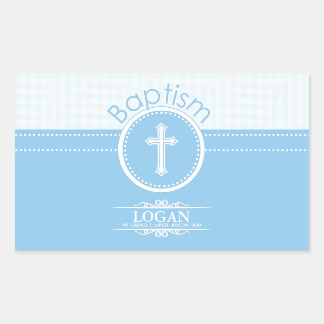 Adesivo Retangular Criança Azul e Personalizável do Batismo de Deus (Frente)
