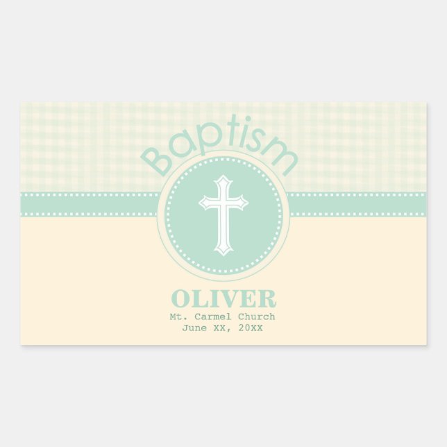 Adesivo Retangular Criança de Deus, Batismo, Sexo Verde Neutro (Frente)