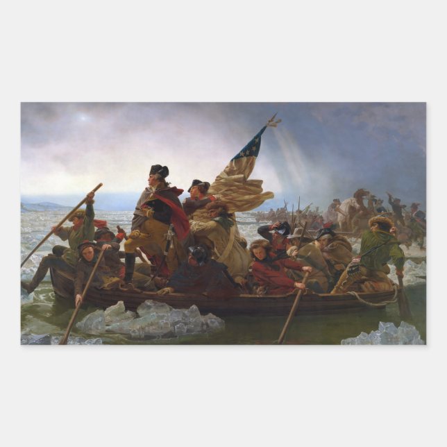 Adesivo Retangular Cruzando o rio Delaware, George Washington (Frente)