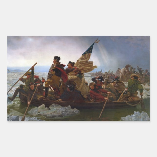 Adesivo Retangular Cruzando o rio Delaware, George Washington (Frente)