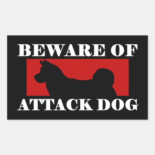 Adesivo Retangular Cuidado com o cão atacante - Akita (Frente)