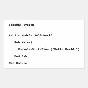 Adesivo Retangular Cumprimento do mundo de Visual Basic olá!