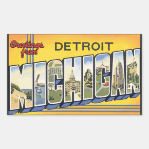 Adesivo Retangular Cumprimentos de Detroit Michigan, vintage