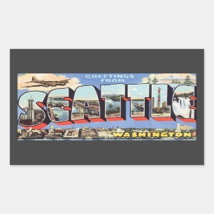Adesivo Retangular Cumprimentos de Seattle Washington, vintage