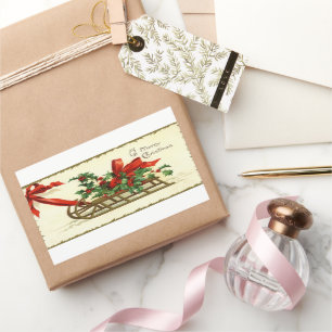 Adesivo Retangular Cumprimentos do trenó do natal vintage