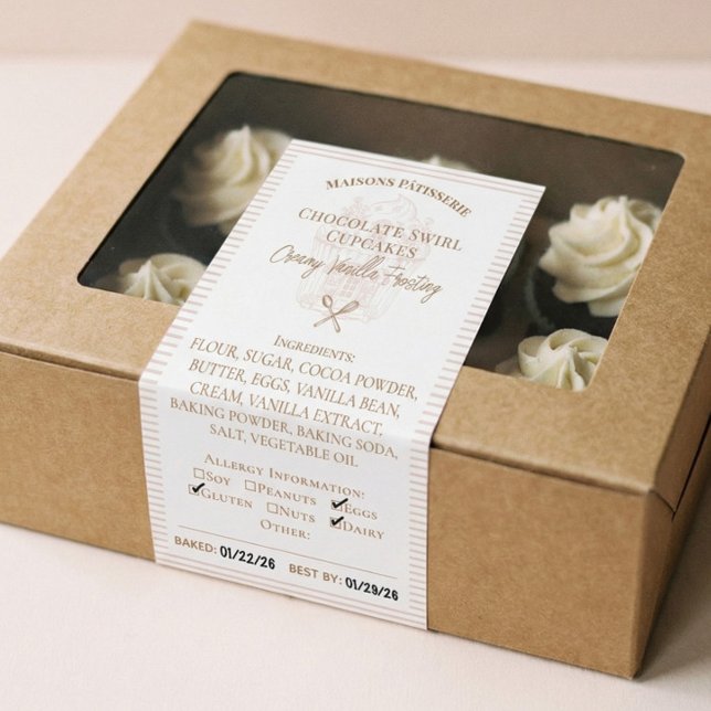 Adesivo Retangular Cupcake Bakery Ingredients & Allergy Food Label (Baking Spoon Bakery Ingredients Allergy Food Label)