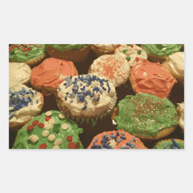 Adesivo Retangular Cupcakes de Natal com Sprinkles (Frente)