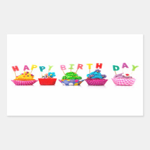 Adesivo Retangular Cupcakes do feliz aniversario