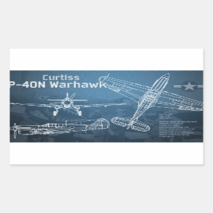 Adesivo Retangular Curtiss P-40 Warhawk Blueprint