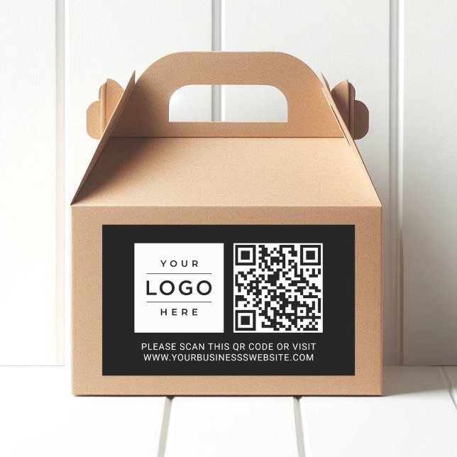 Adesivo Retangular Custom Black Business Logo QR Code (Criador carregado)