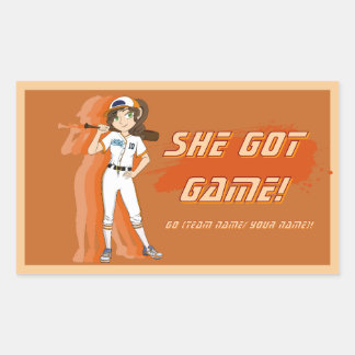 Adesivo Retangular Custom Female Baseball Player Sticker