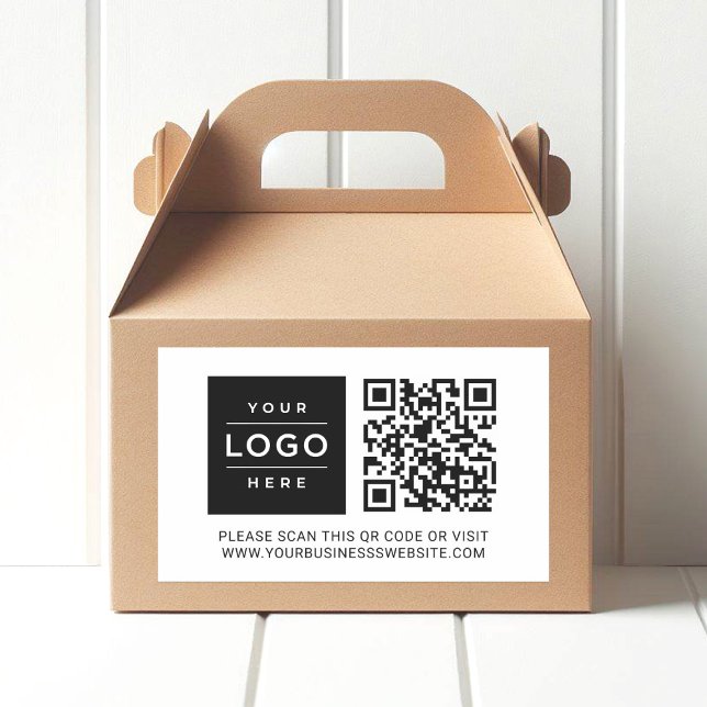 Adesivo Retangular Custom White Business Logo QR Code (Criador carregado)