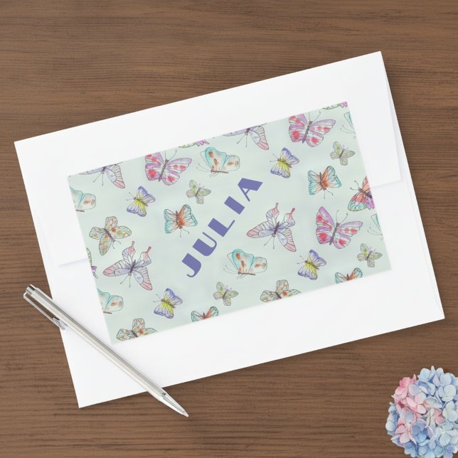 Adesivo Retangular Cute Butterflies Name Sticker - Set of Four (Custom Name Sticker with cute butterflies 🦋)