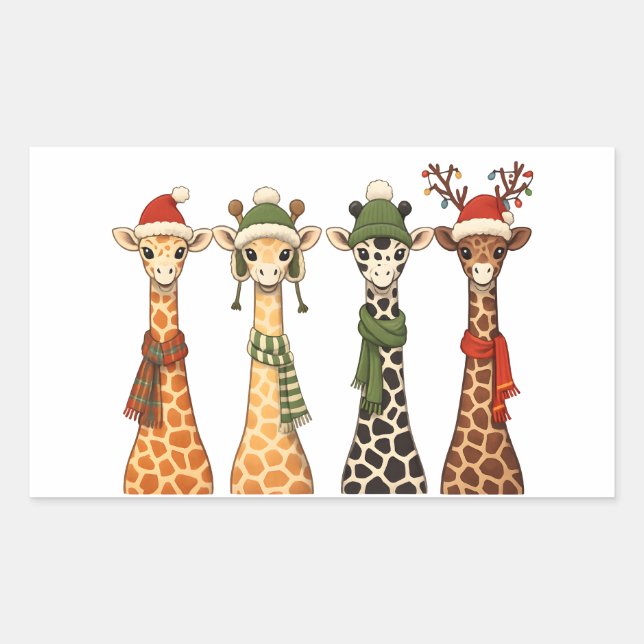 Adesivo Retangular Cute Christmas Giraffe Lover Festive Giraffes Xmas (Frente)