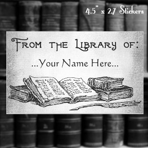 Adesivo Retangular Da biblioteca do Bookplate do costume do Quill dos