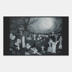 Adesivo Retangular Da noite no cemitério - anjos com diabo