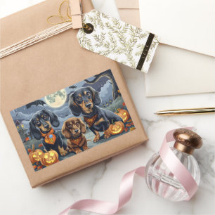 Adesivo Retangular Dachshund Halloween Spooky