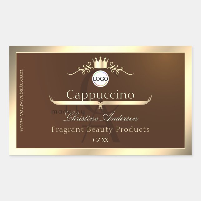 Adesivo Retangular Dark Brown Product Label Gold Frame Logo Monogram (Frente)