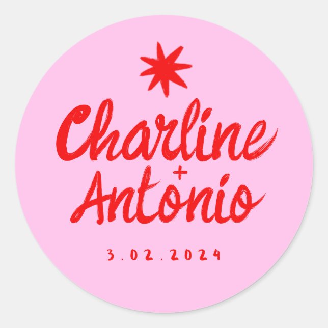 Adesivo Retangular de Casamento Retro com Escrita  (Frente)