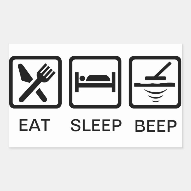 Adesivo Retangular decal EAT-SLEEP-BEEP de detecção de metais (Frente)