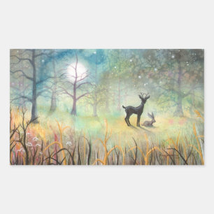 Adesivo Retangular Deer and Rabbit Fantasy Wildlife Art
