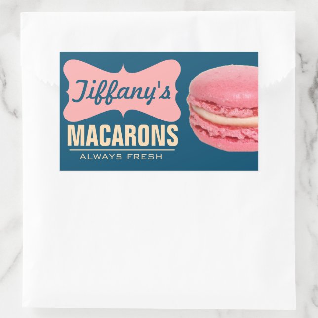 Adesivo Retangular Deliciosos Macarons Franceses Rosa | Macarons Case (Bolsa)