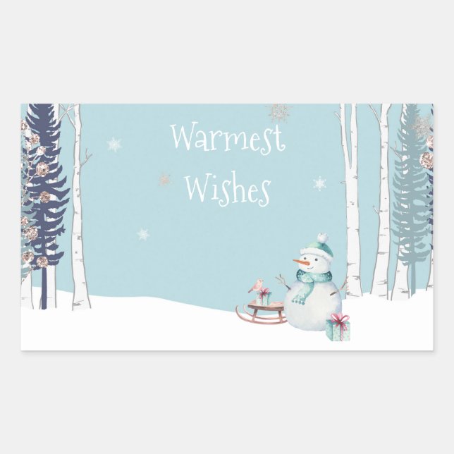 Adesivo Retangular Desejo mais calor de neve com neve de trenó (Frente)