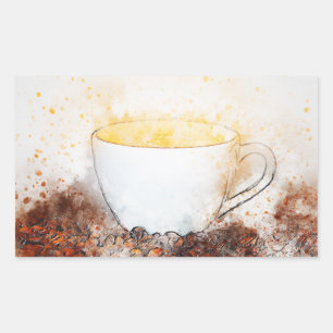 Adesivo Retangular Desenho da Taça Quente de Café Boa Manhã Sol