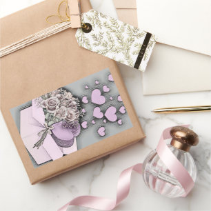 Adesivo Retangular Desenho da Vintage de Corações e Rosas Rosa em Cai