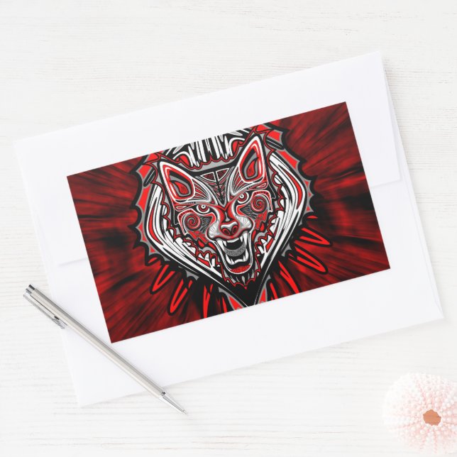 Adesivo Retangular Desenho de Totem Tribal Haida de Lobo (Envelope)
