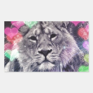 Adesivo Retangular Desenho Digital De Arte De Coração Lion