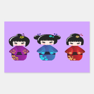 Adesivo Retangular Desenhos animados bonitos das bonecas do kokeshi