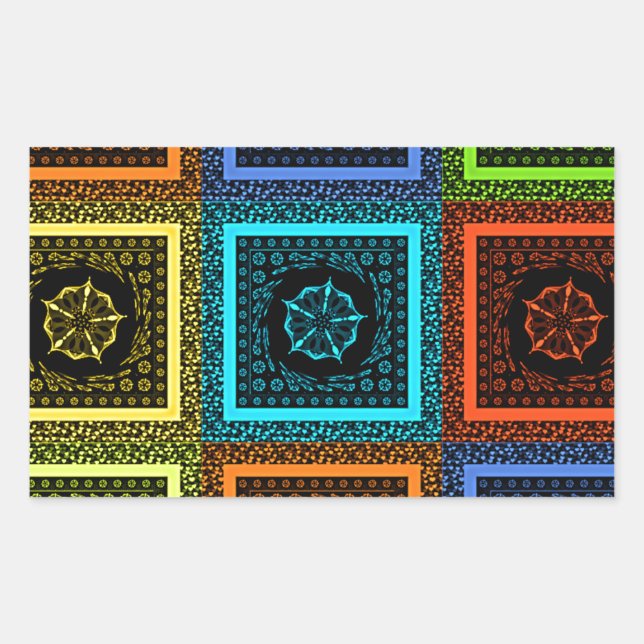 Adesivo Retangular Design de Arte de Padrão Multicolorido Verificado  (Frente)
