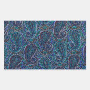 Adesivo Retangular Design de Damasco de Arte Gráfico de Paisley Azul