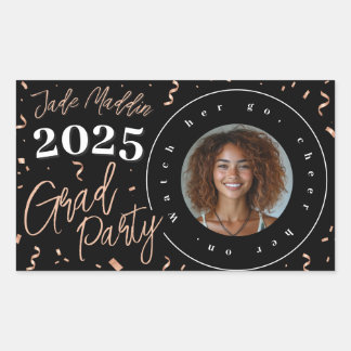 Adesivo Retangular Design de Graduação de Foto Confetti Dourada rosa