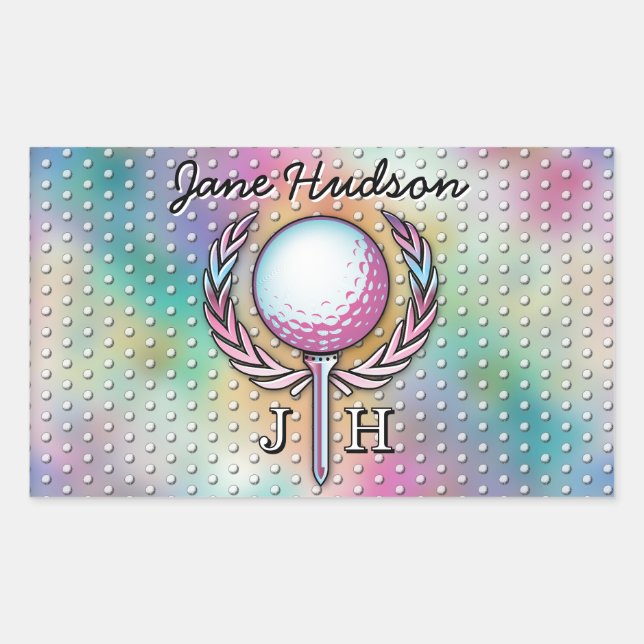 Adesivo Retangular Design de Monograma Personalizado para Golfista Mu (Frente)