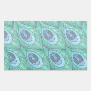 Adesivo Retangular Design de Padrões de Pena Teal