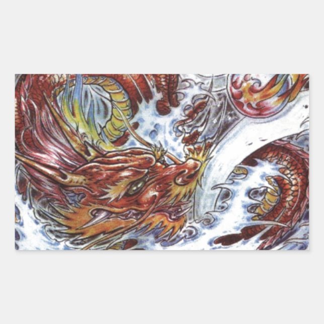 Adesivo Retangular Design de Tatuagem do Dragão Japonês (Frente)