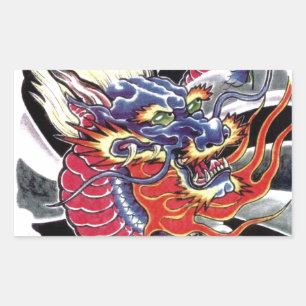 Adesivo Retangular Design de tatuagem japonesa do Dragão Azul