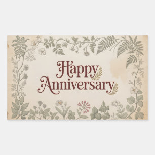 Adesivo Retangular Design Elegante Vintage "Feliz Aniversário"