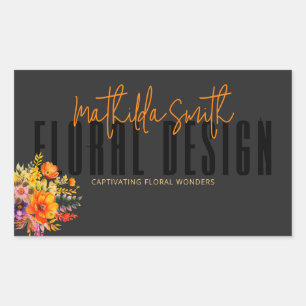 Adesivo Retangular Design Floral Sofisticado Flores Laranja Preta
