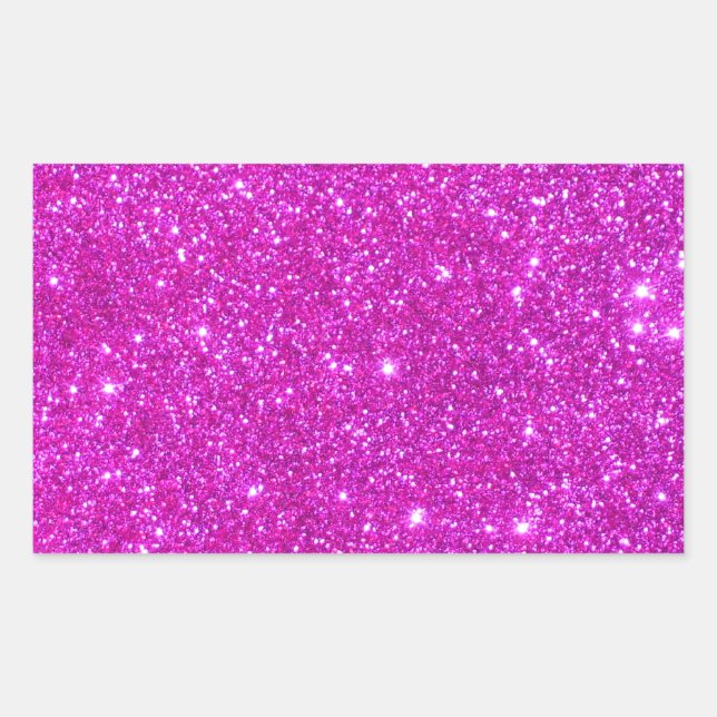 Adesivo Retangular Design personalizável de brilho rosa brilhante (Frente)