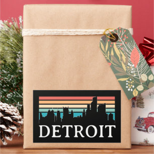 Adesivo Retangular Detroit Michigan Retro Vintage Sunset Skyline