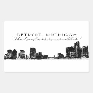 Adesivo Retangular Detroit Skyline Black Art Deco Casamento Obrigado