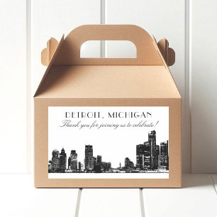 Adesivo Retangular Detroit Skyline Black Art Deco Casamento Obrigado